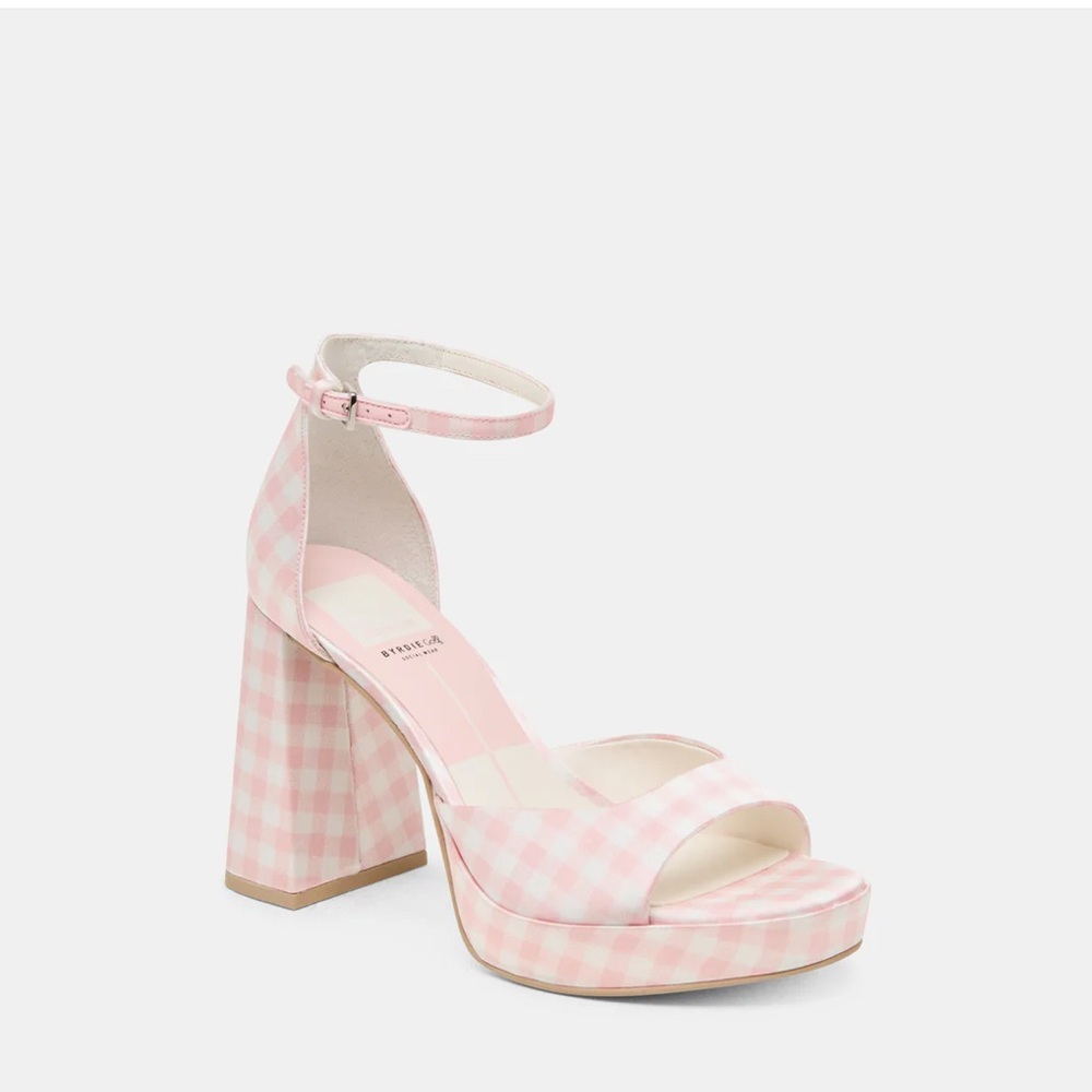 Dolce Vita Pink Gingham Platform Sandals - Picture 2 of 4